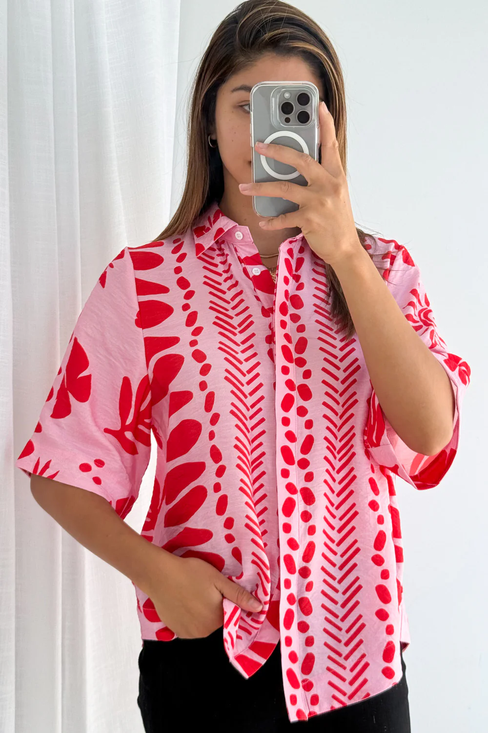 Tulum Shirt - Pink Red Print - Image 5