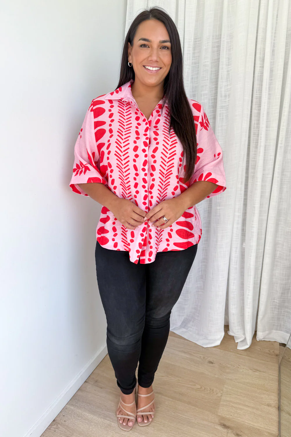 Tulum Shirt - Pink Red Print - Image 9