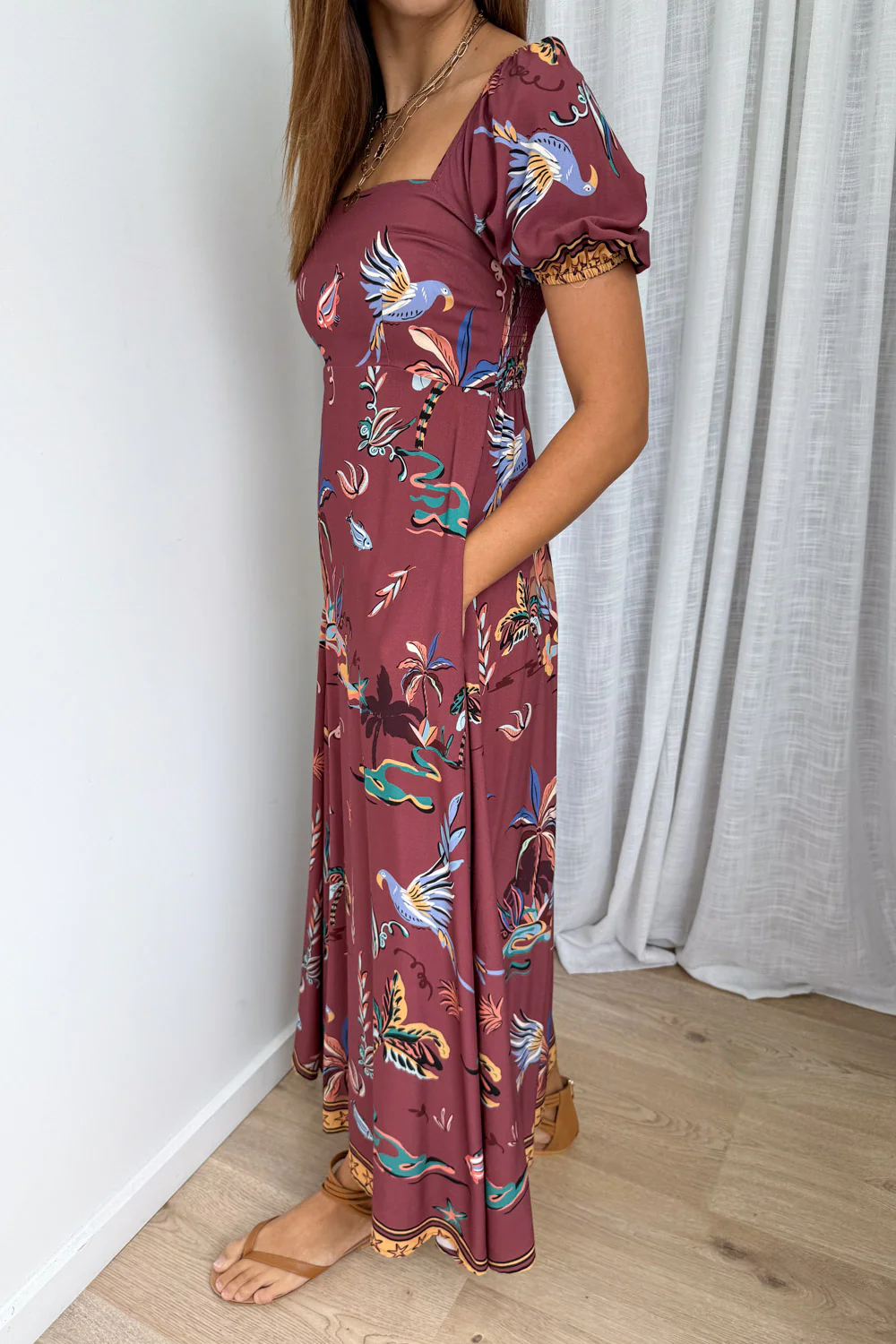 Tuscan Sun Dress - Burgundy Island Palm - Image 2