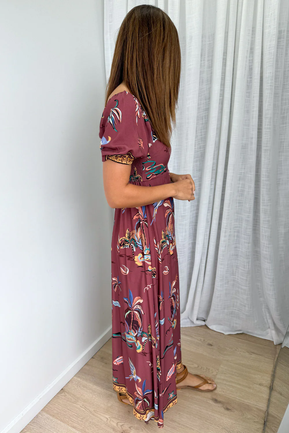 Tuscan Sun Dress - Burgundy Island Palm - Image 3
