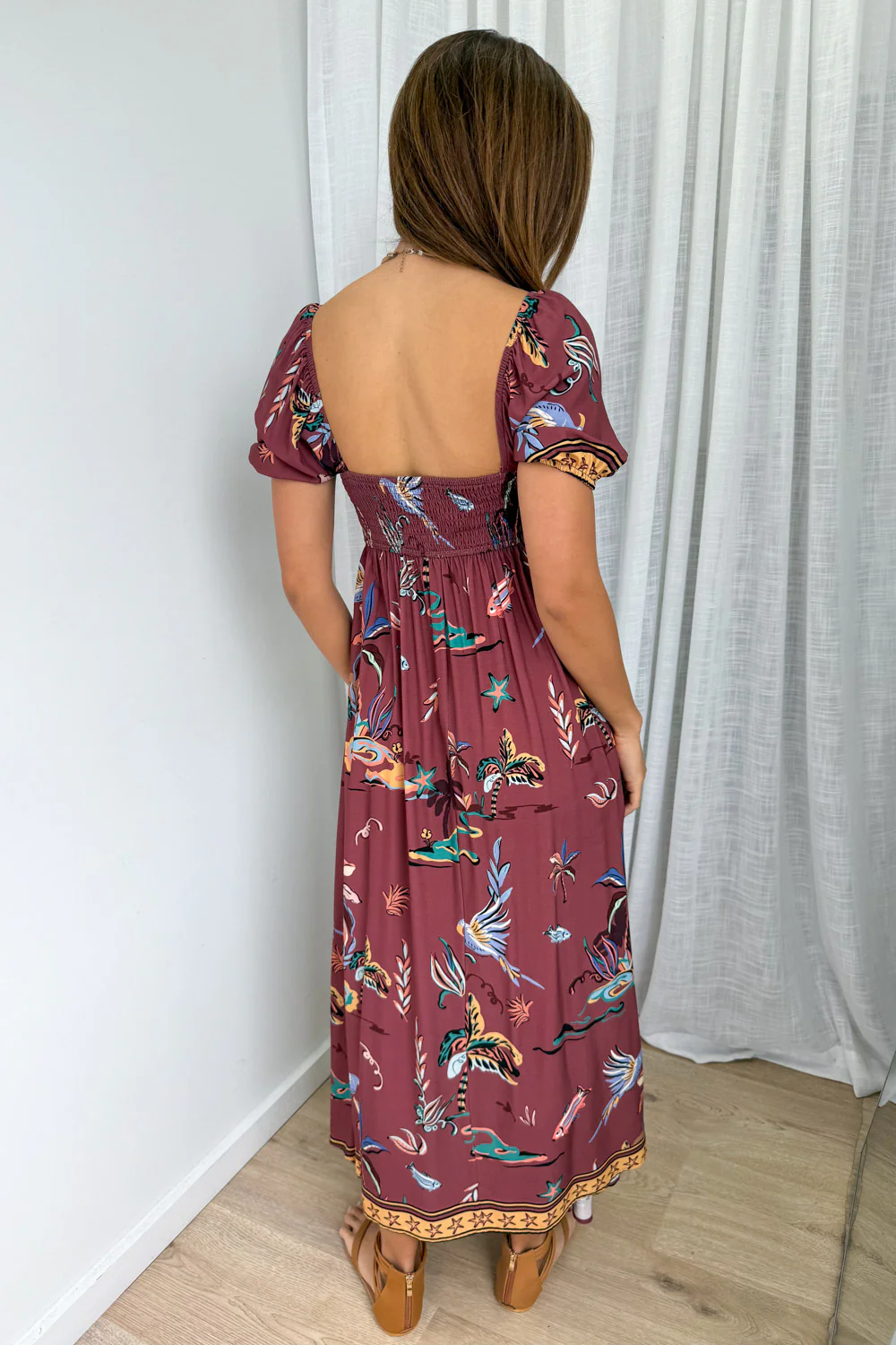 Tuscan Sun Dress - Burgundy Island Palm - Image 4