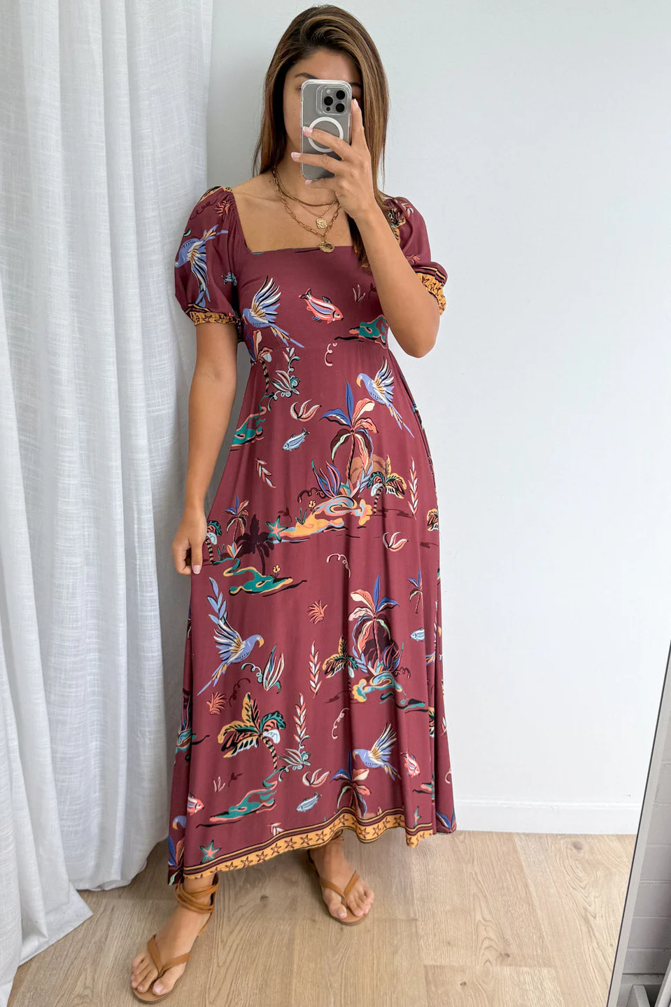 Tuscan Sun Dress - Burgundy Island Palm - Image 5