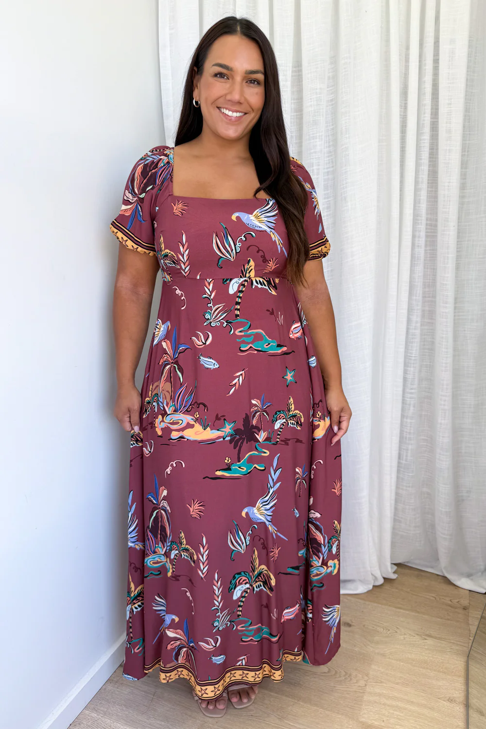 Tuscan Sun Dress - Burgundy Island Palm - Image 7