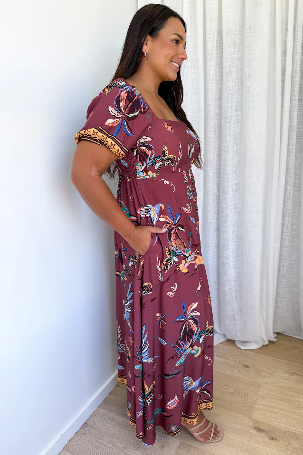 Tuscan Sun Dress - Burgundy Island Palm - Image 8