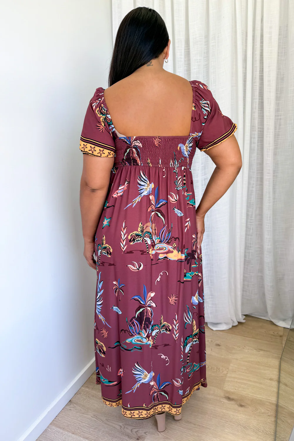 Tuscan Sun Dress - Burgundy Island Palm - Image 9