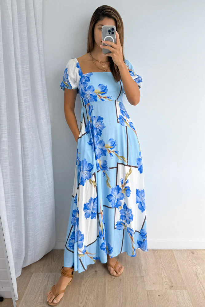 Tuscan Sun Dress - Sky Blue Floral - Image 6