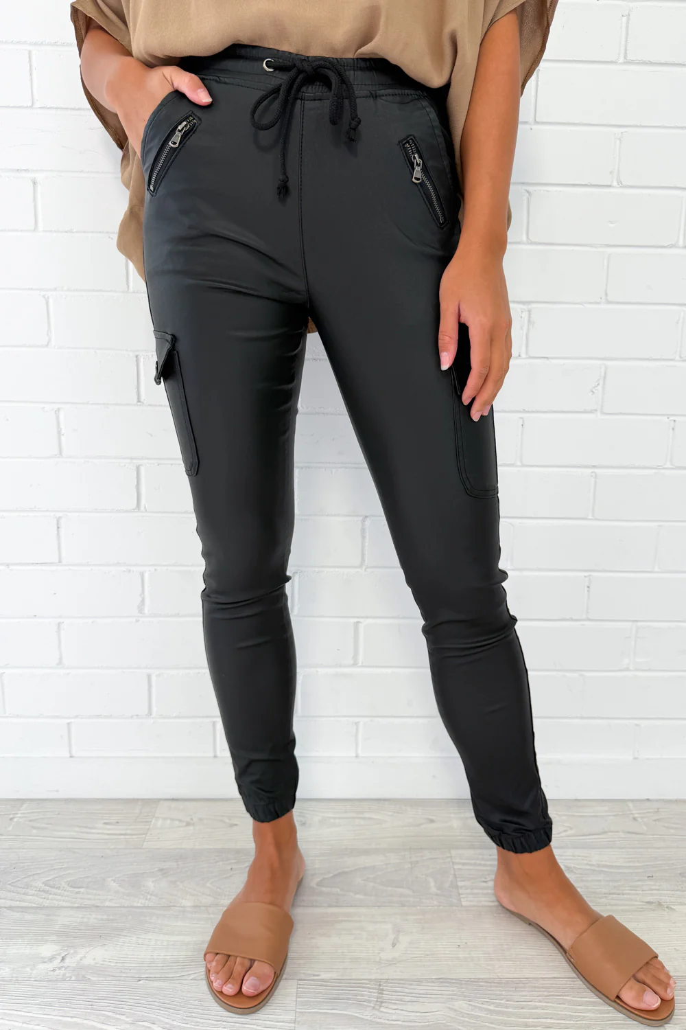 Wet Look Jogger - Black - Image 4