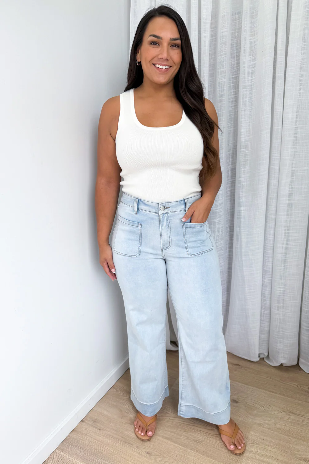 Whitley High Rise Wide Leg Jeans - Light Blue Denim - Image 8