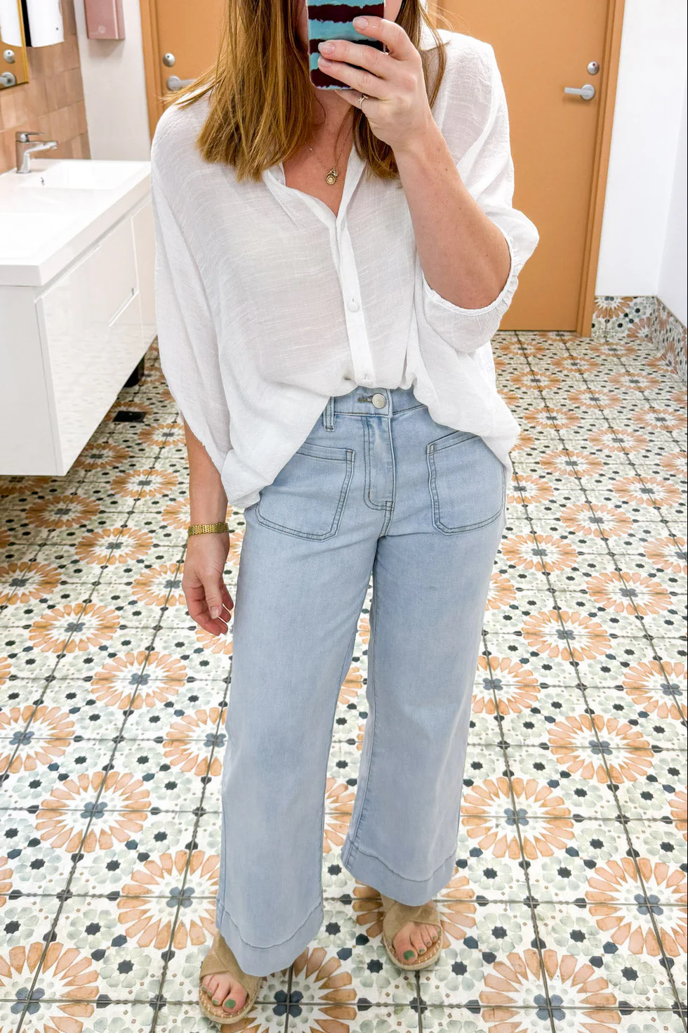 Whitley Petite High Rise Wide Leg Jeans - Light Blue Denim - Image 7