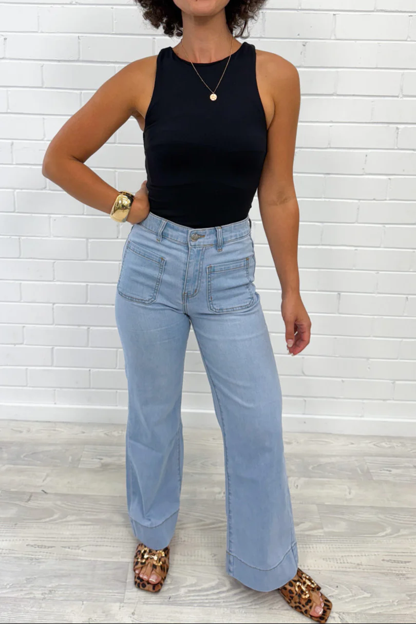 Whitley Petite High Rise Wide Leg Jeans - Light Denim - Image 25