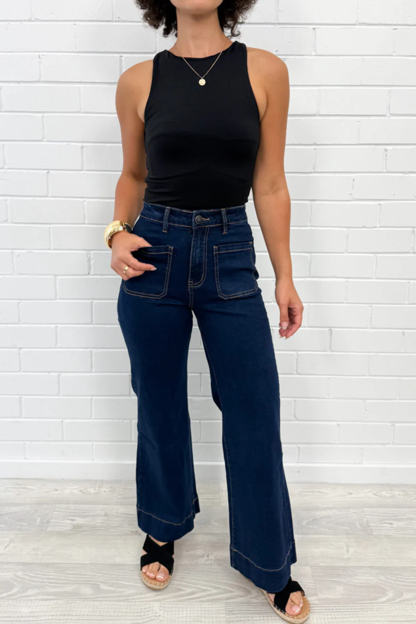 Whitley Petite High Rise Wide Leg Jeans - Indigo - Image 2