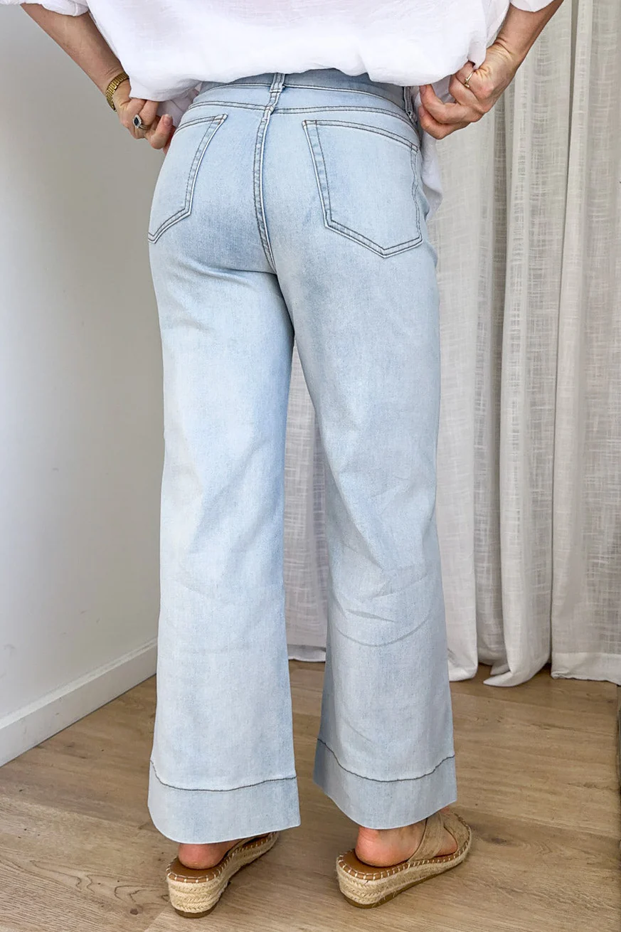 Whitley Petite High Rise Wide Leg Jeans - Light Blue Denim - Image 6