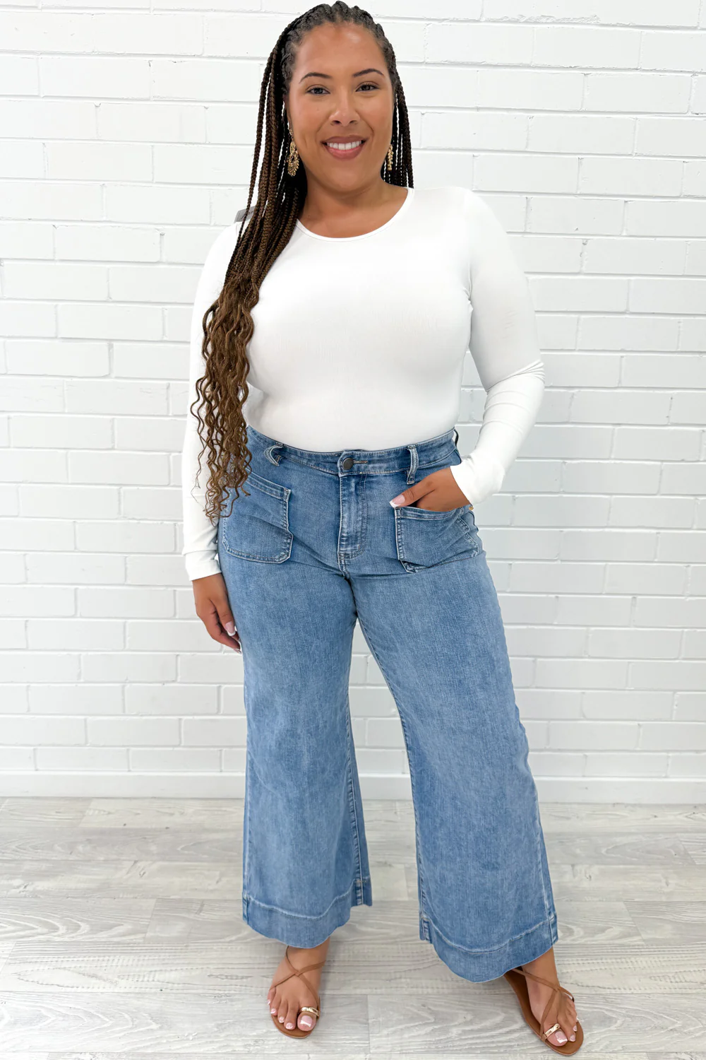Whitley Petite High Rise Wide Leg Jeans - Denim - Image 8