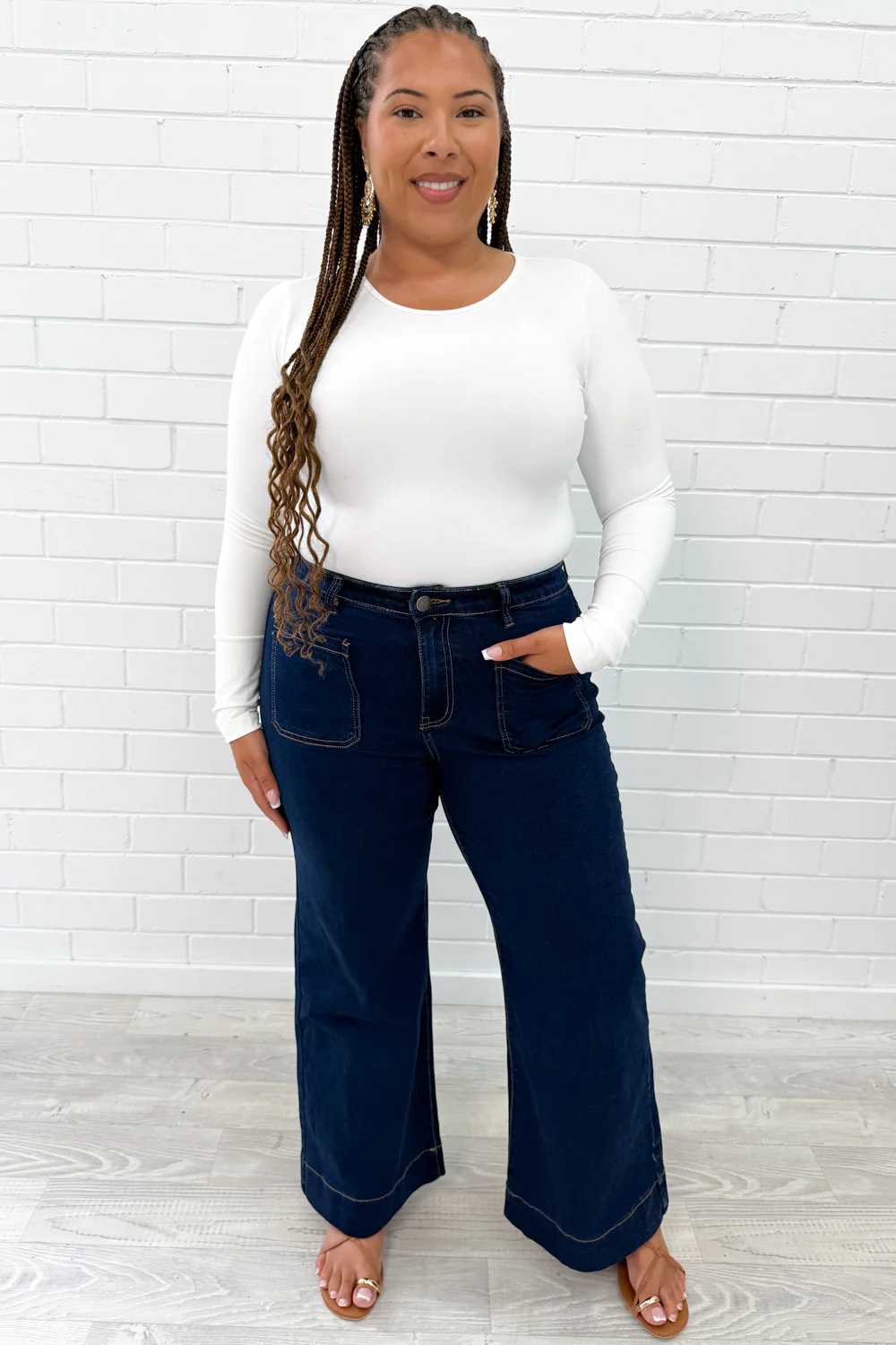 Whitley Petite High Rise Wide Leg Jeans - Indigo - Image 9
