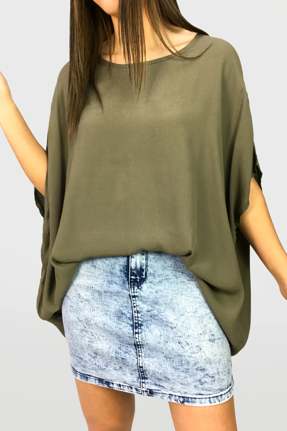 Zara Basic Drape Top - Khaki - Image 2