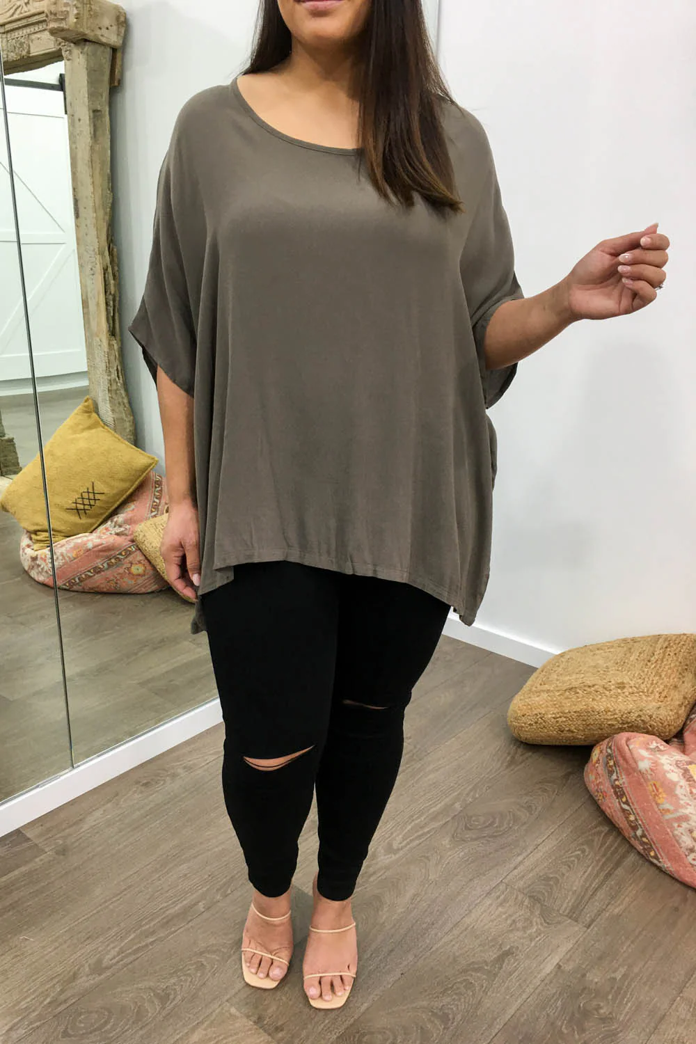 Zara Basic Drape Top - Khaki - Image 7