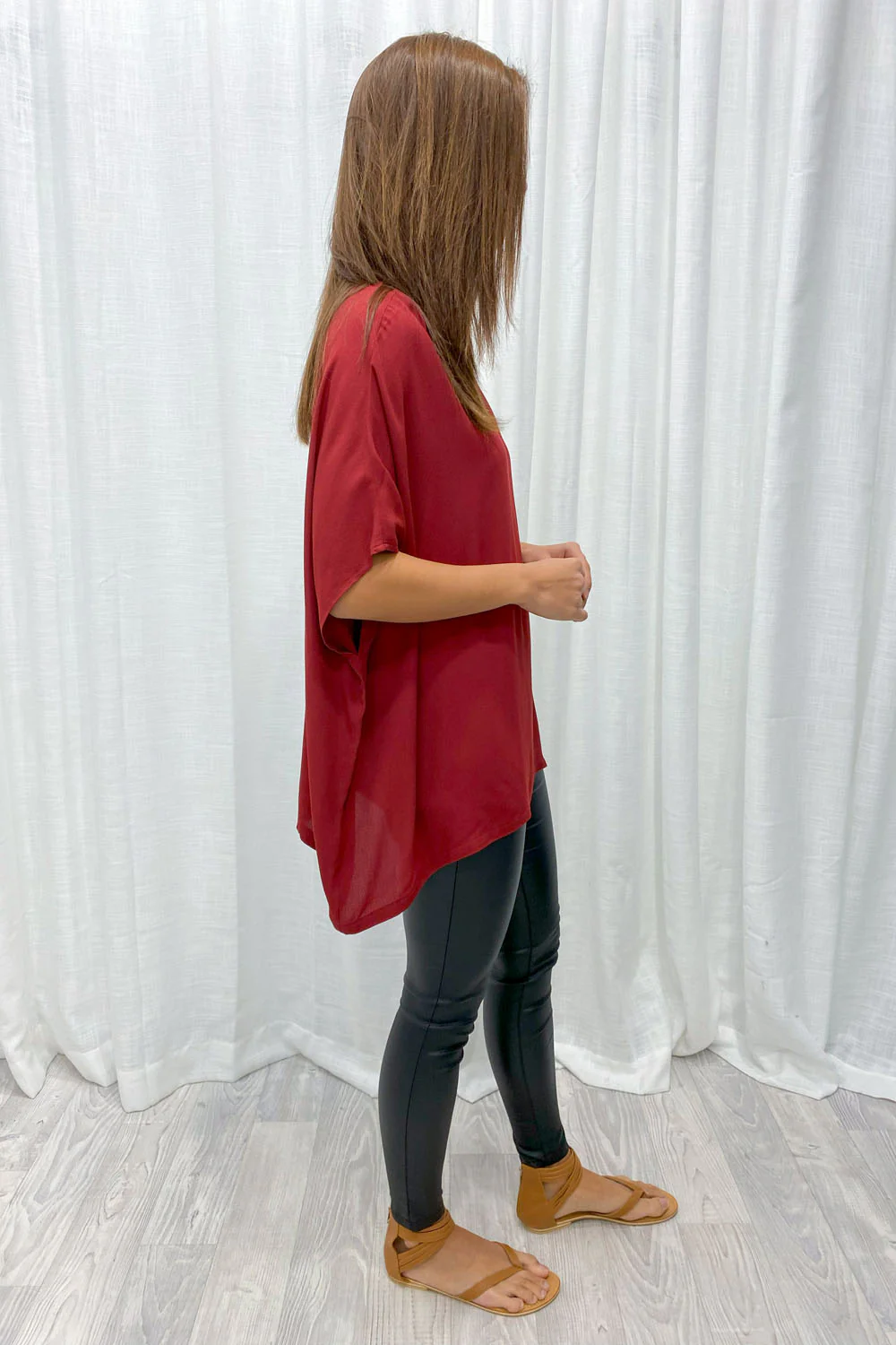Zara Basic Drape Top - Maroon - Image 3