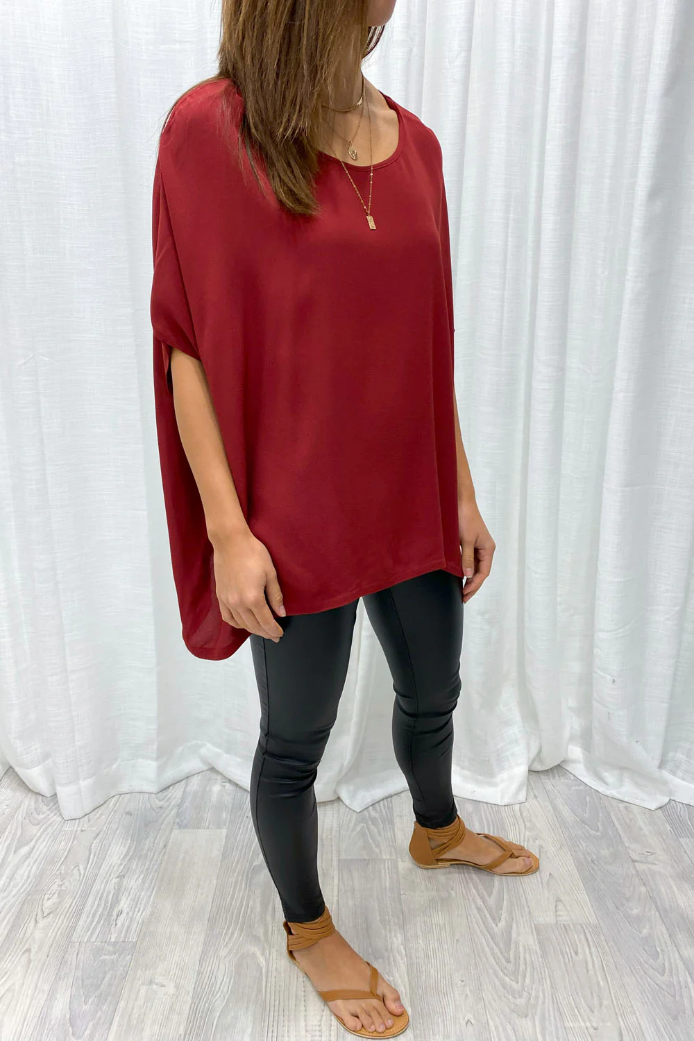 Zara Basic Drape Top - Maroon - Image 4