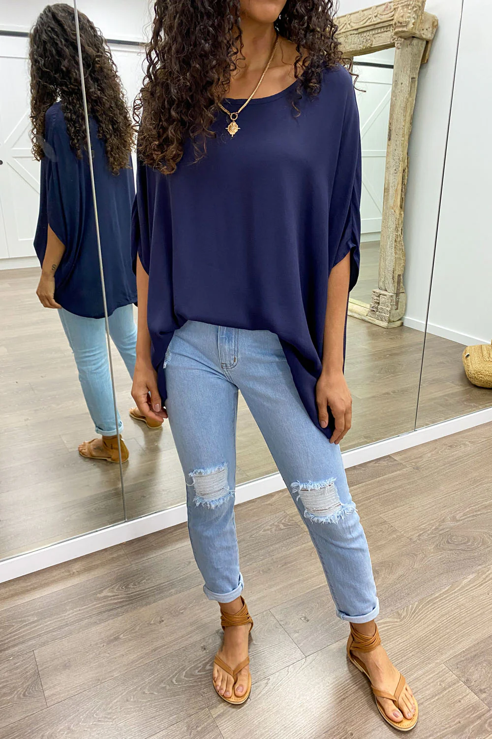 Zara Basic Drape Top - Navy - Image 3