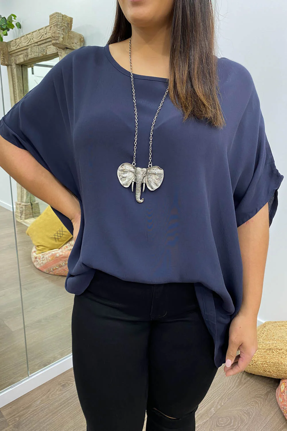 Zara Basic Drape Top - Navy - Image 7
