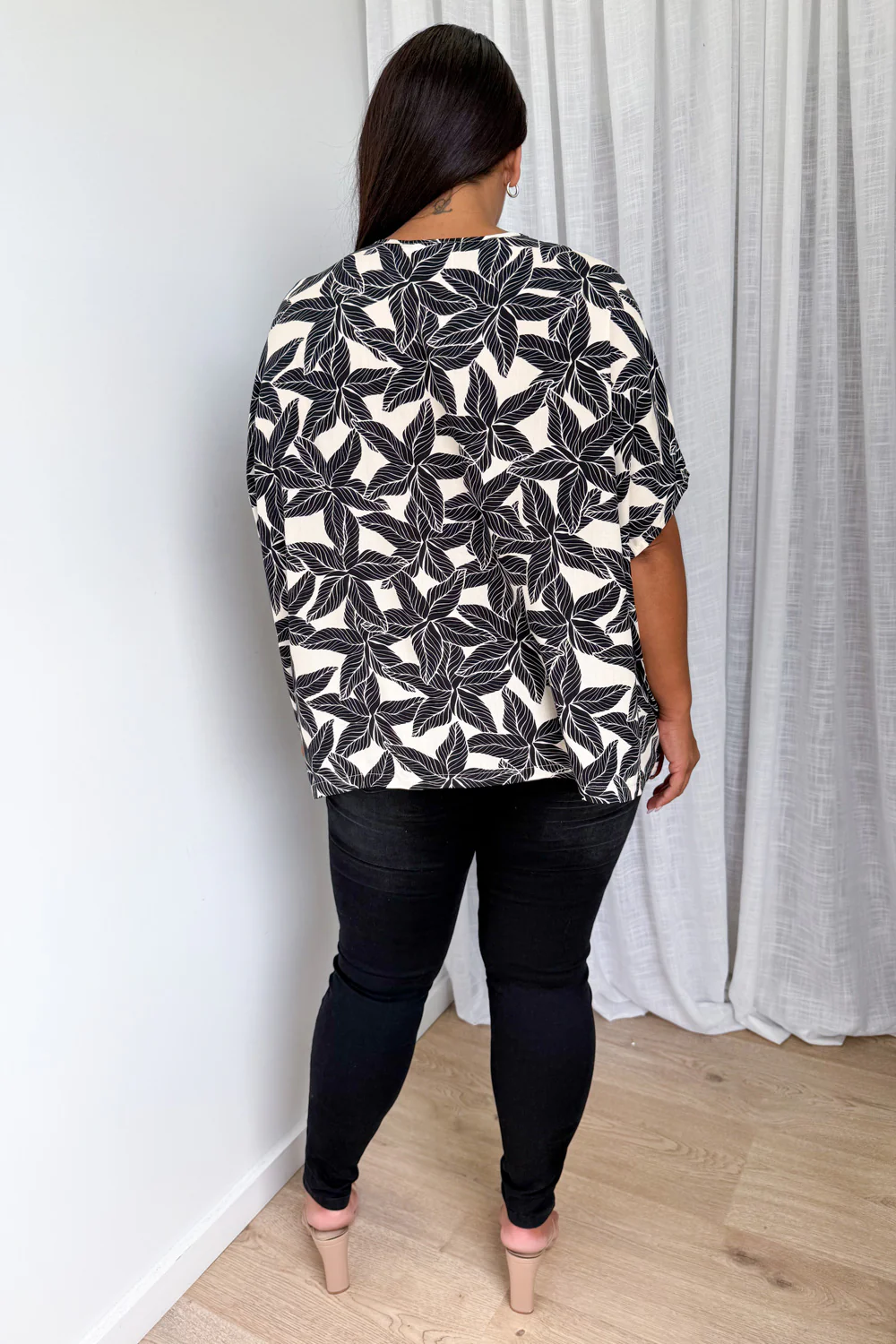 Zara Drape Top - Cream Black Leaf - Image 11