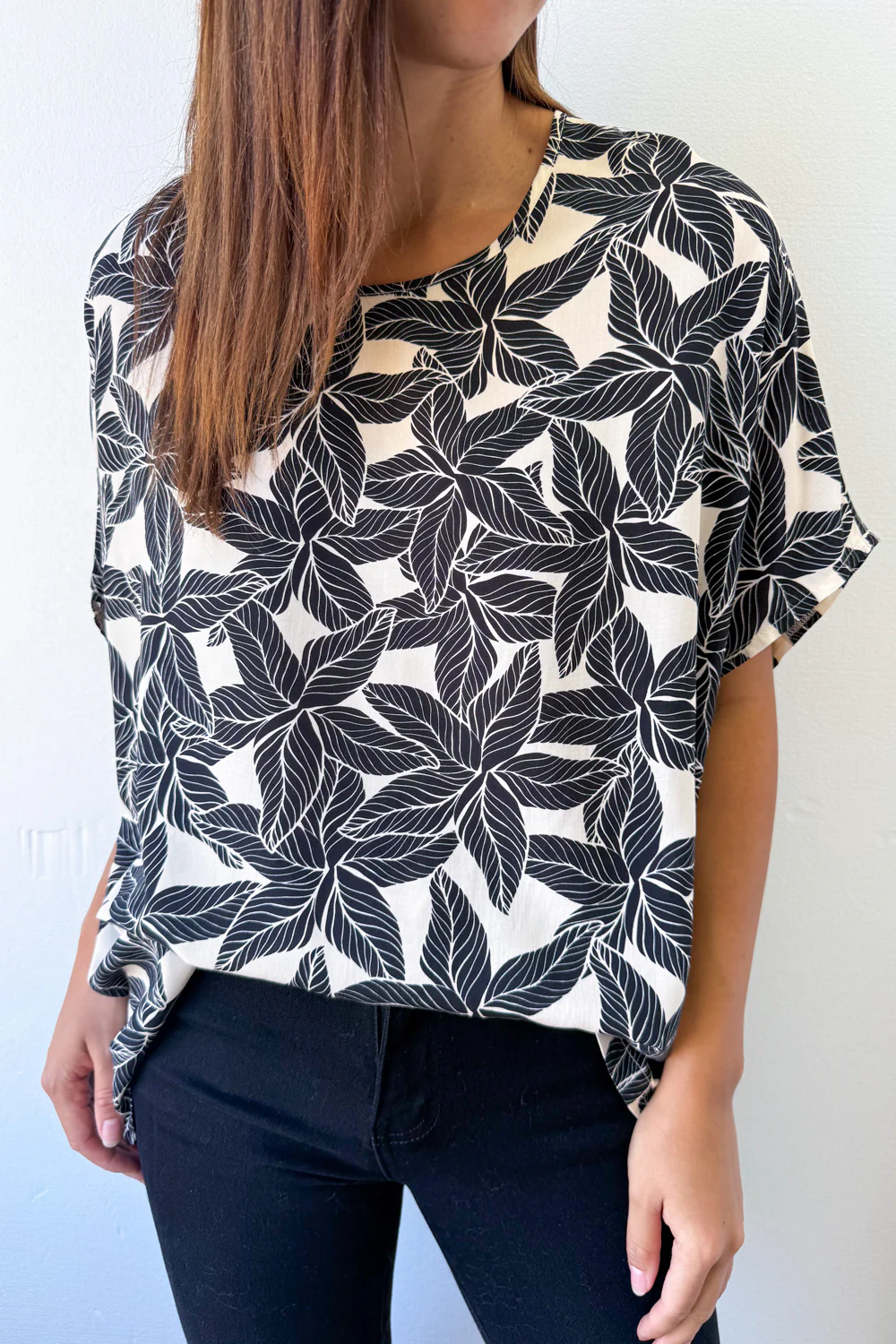 Zara Drape Top - Cream Black Leaf - Image 2