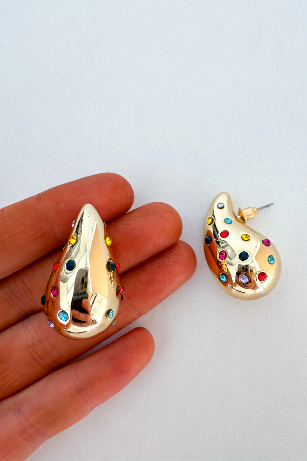 Zara Embellished Teardrop Earring - Gold - Image 3