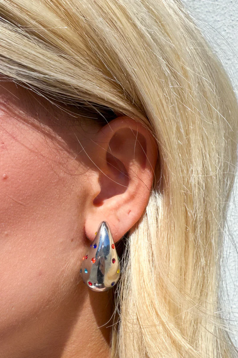 Zara Embellished Teardrop Earring - Silver - Image 2