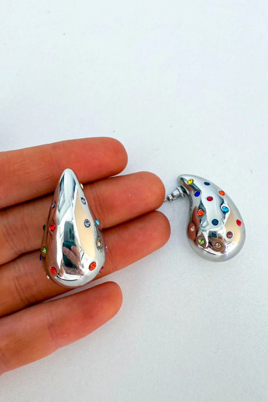 Zara Embellished Teardrop Earring - Silver - Image 3
