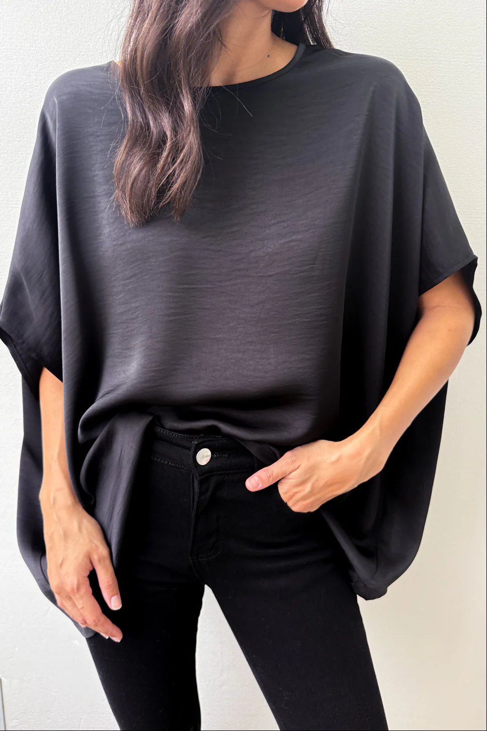 Zara Satin Drape Top - Black - Image 2