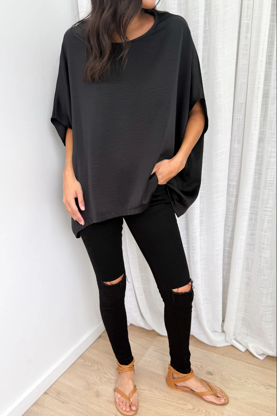 Zara Satin Drape Top - Black - Image 3