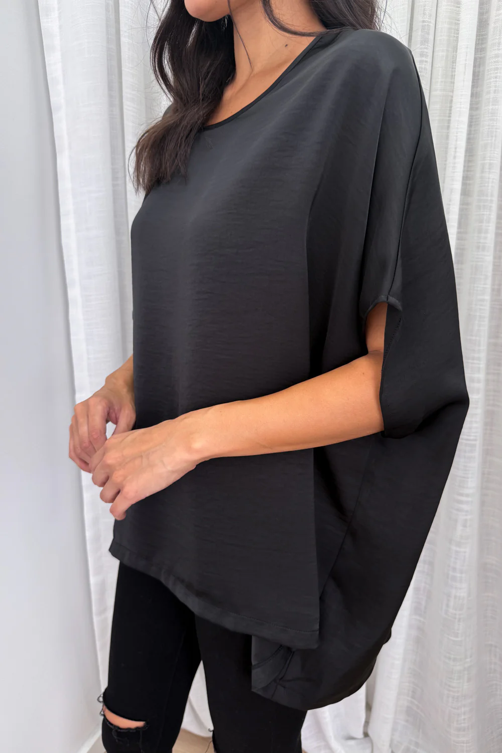 Zara Satin Drape Top - Black - Image 4