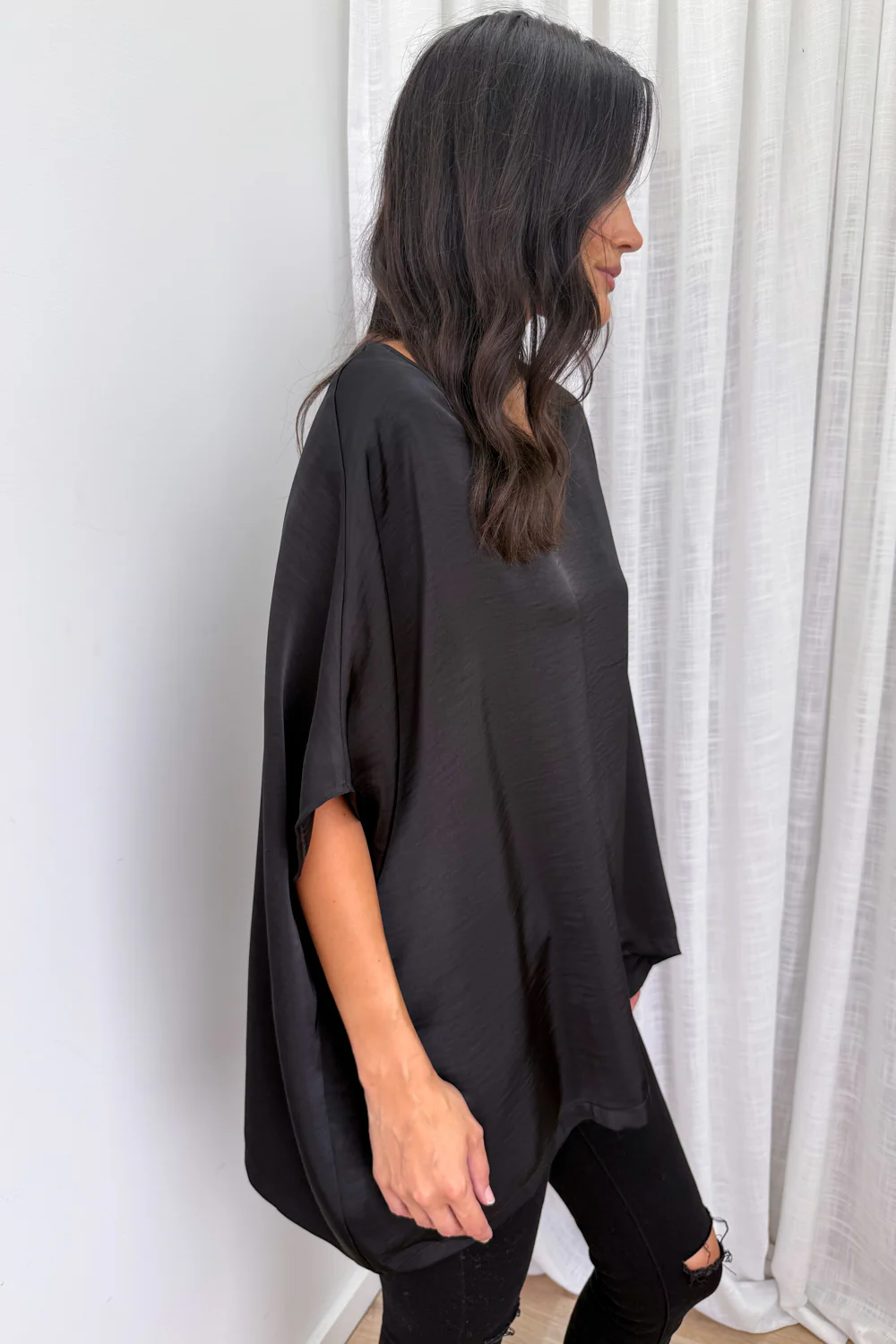 Zara Satin Drape Top - Black - Image 5