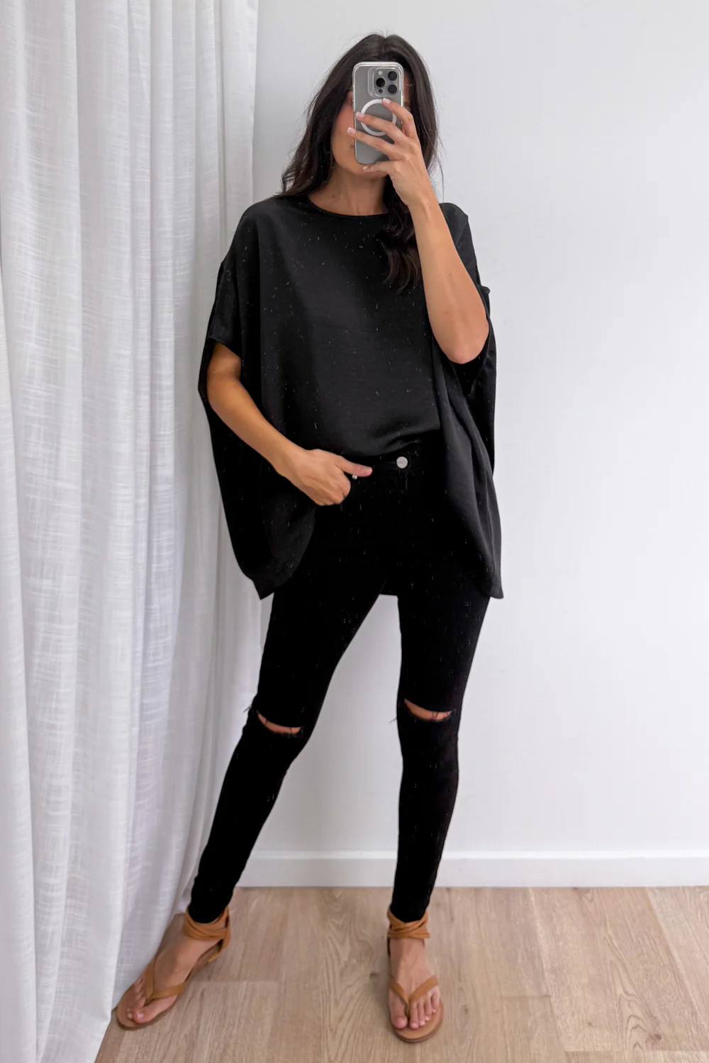 Zara Satin Drape Top - Black - Image 7