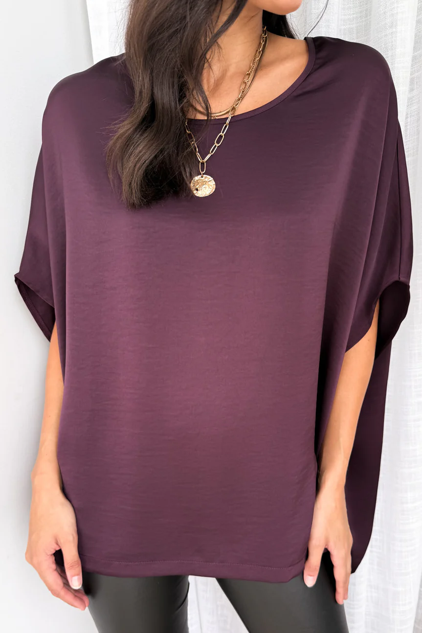 Zara Satin Drape Top - Plum - Image 2