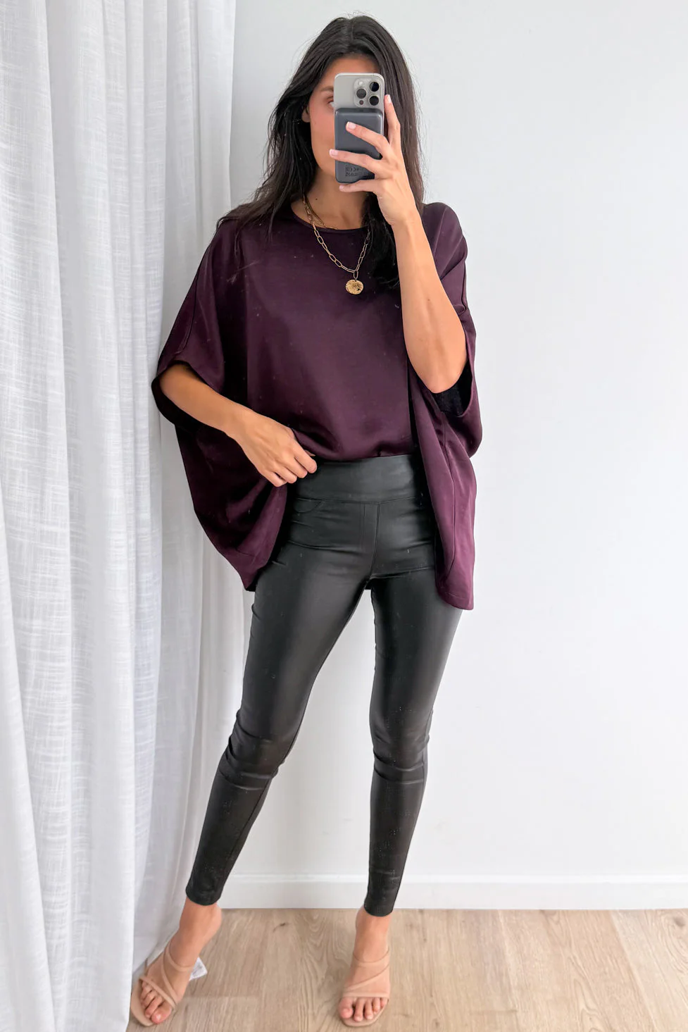 Zara Satin Drape Top - Plum - Image 3