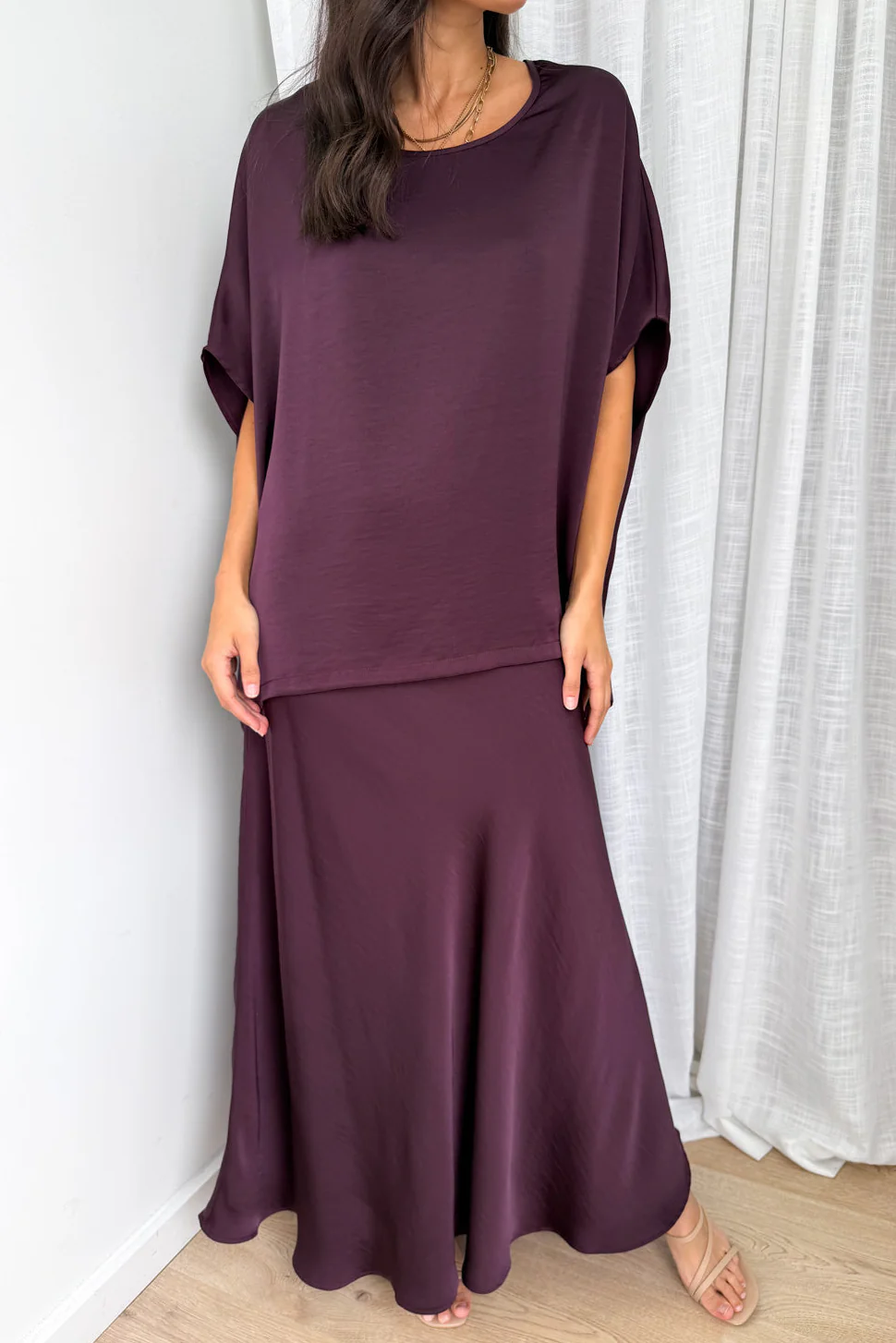 Zara Satin Drape Top - Plum - Image 4