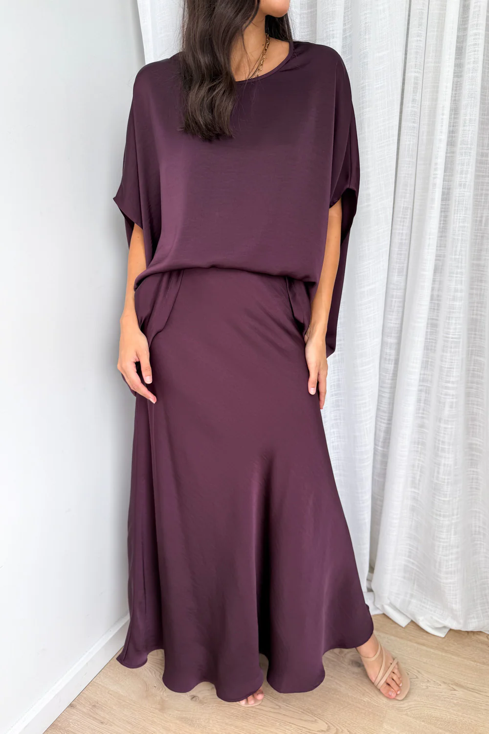 Zara Satin Drape Top - Plum - Image 5