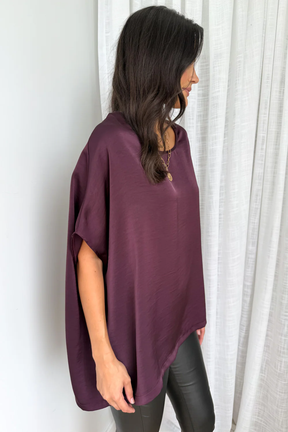 Zara Satin Drape Top - Plum - Image 7