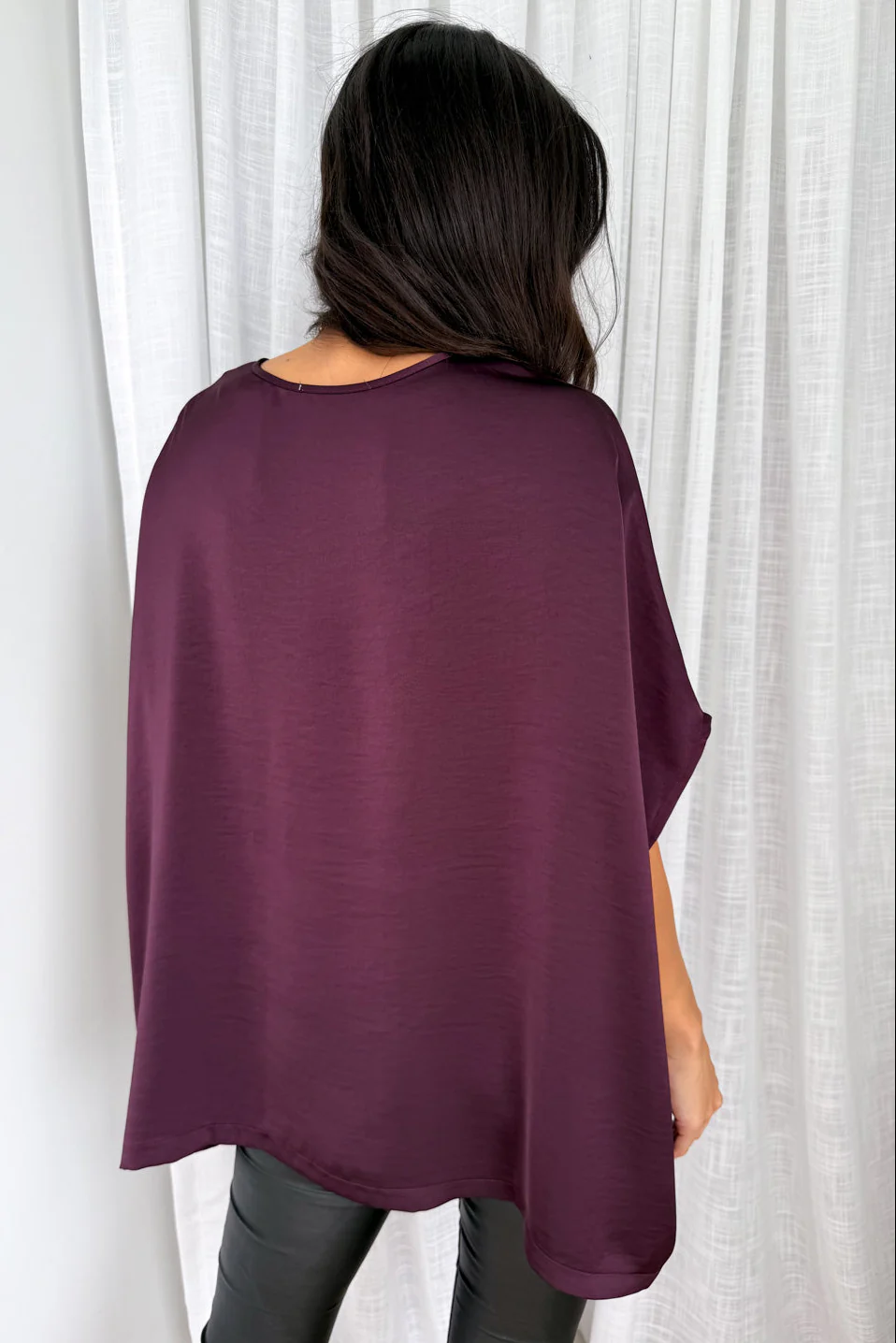 Zara Satin Drape Top - Plum - Image 8
