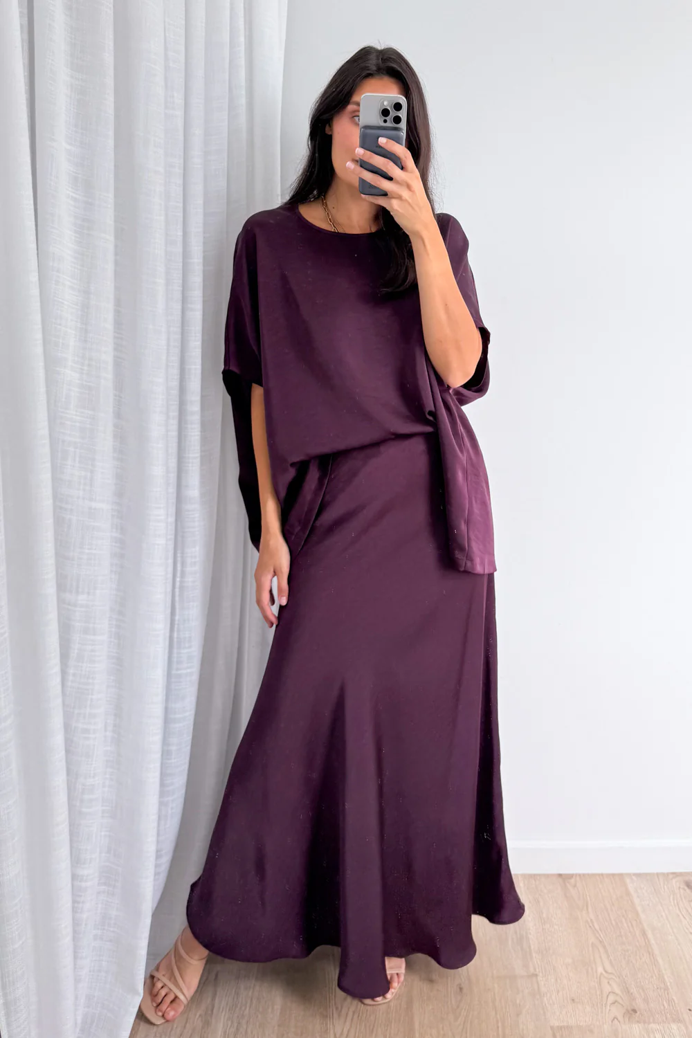 Zara Satin Drape Top - Plum - Image 9