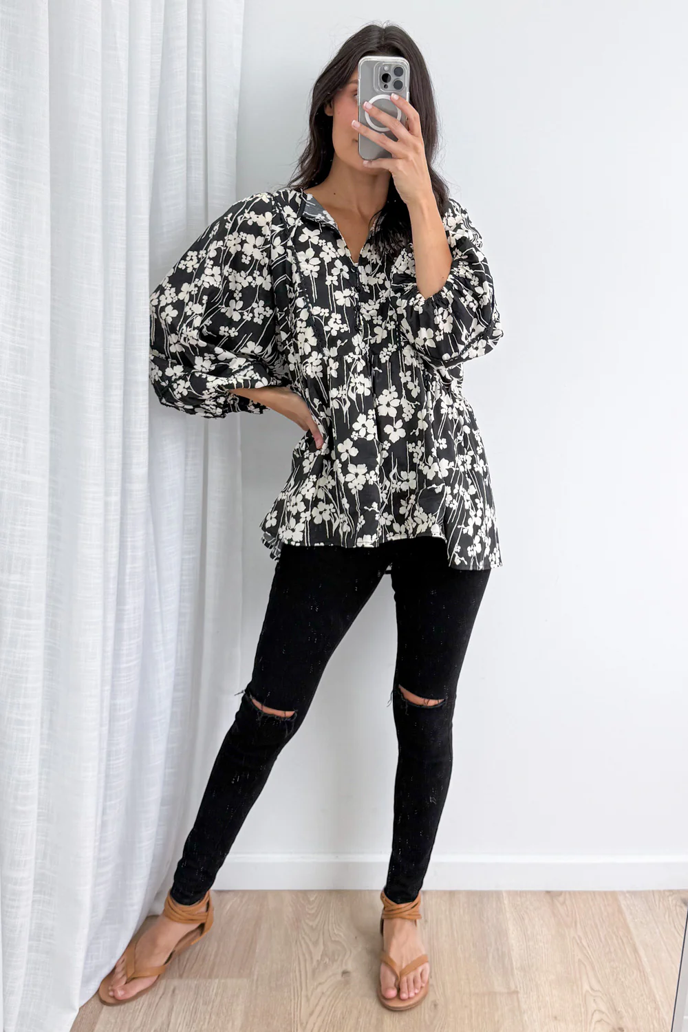 Zula Top - Black Cream Floral - Image 7